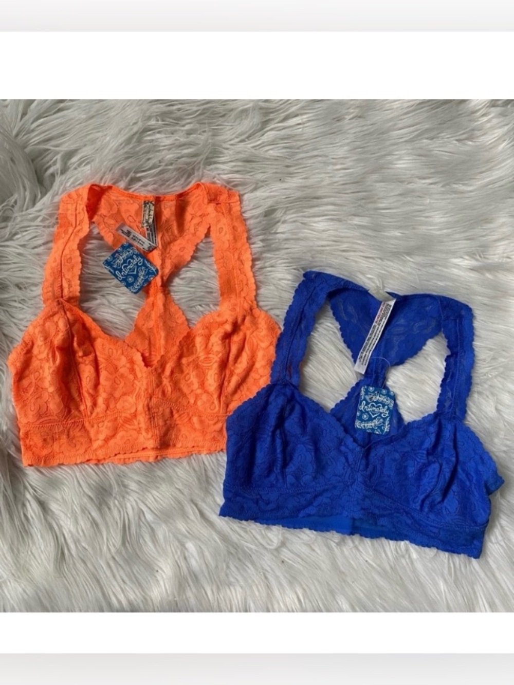 Free People Vibrant Lace Bralettes in Orange and Blue